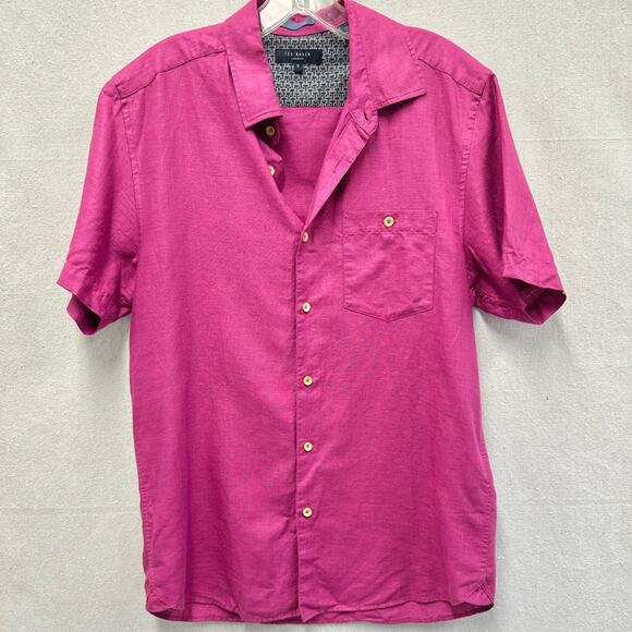 Ted Baker set of 2 men's short sleeve button up tops Size 3 magenta Size 4 blue - Picture 2 of 16